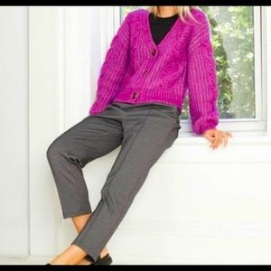Purple Cable Knit Button Front Sweater
